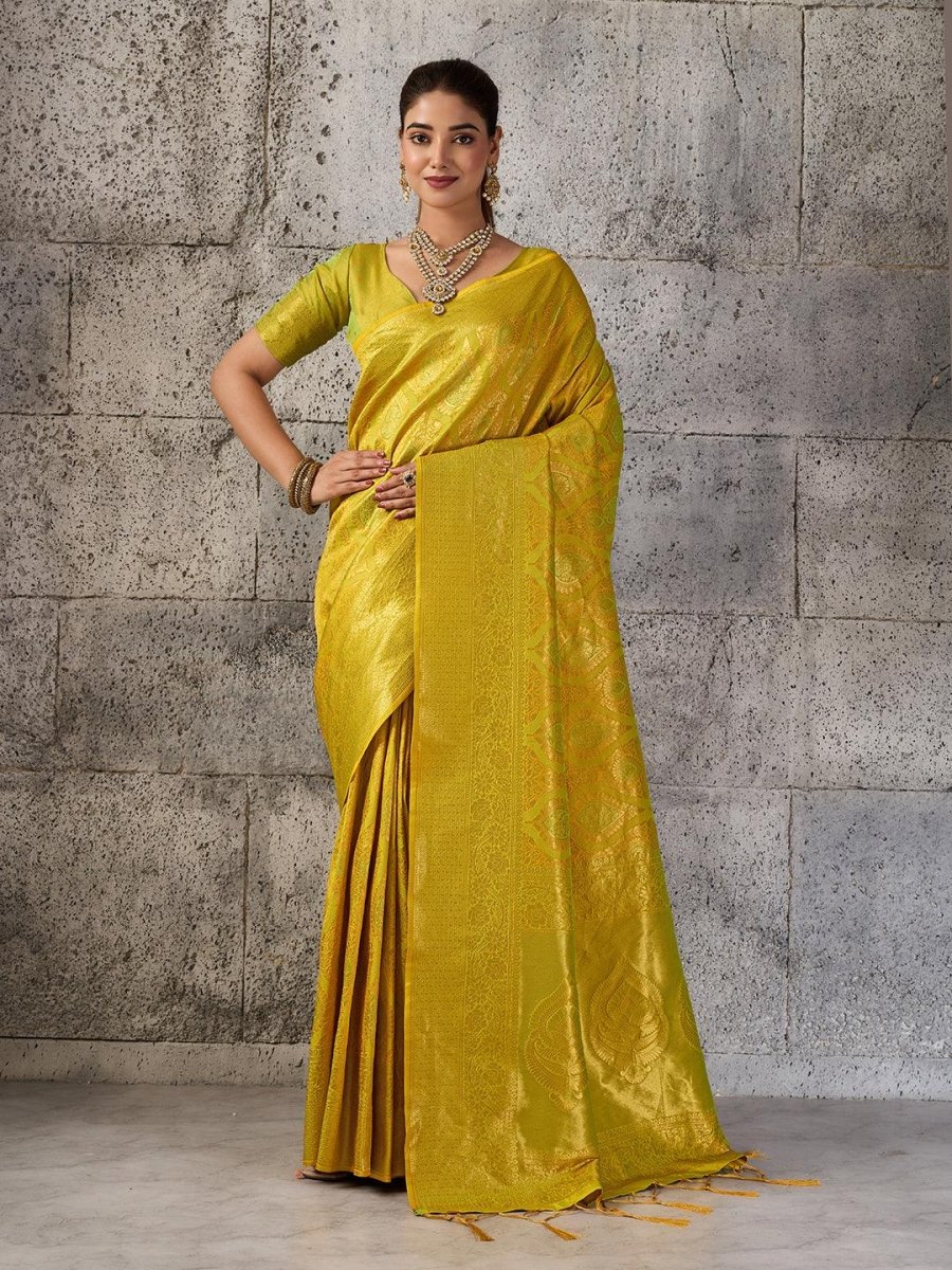 Mustard Kanjivaram Silk Blend Brocade Saree | EZB SI04 SUPRS1001 - EZBER