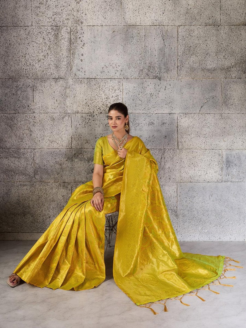 Mustard Kanjivaram Silk Blend Brocade Saree | EZB SI04 SUPRS1001 - EZBER