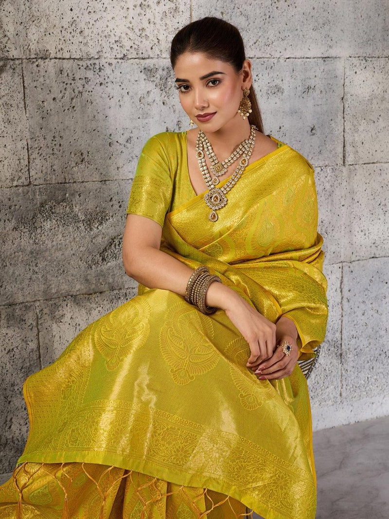 Mustard Kanjivaram Silk Blend Brocade Saree | EZB SI04 SUPRS1001 - EZBER