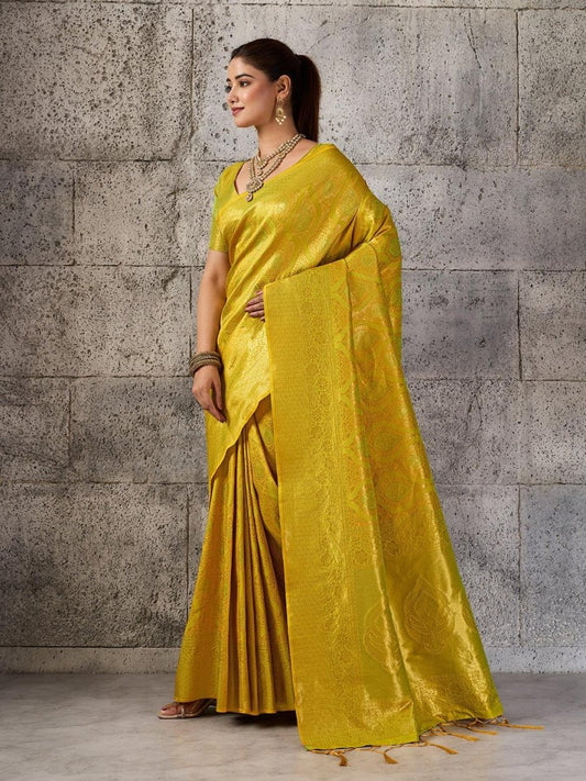 Mustard Kanjivaram Silk Blend Brocade Saree | EZB SI04 SUPRS1001 - EZBER