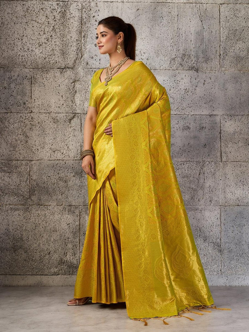 Mustard Kanjivaram Silk Blend Brocade Saree | EZB SI04 SUPRS1001 - EZBER