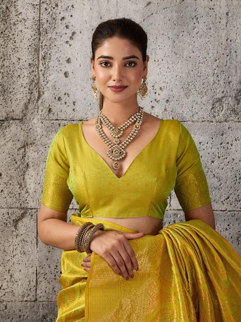 Mustard Kanjivaram Silk Blend Brocade Saree | EZB SI04 SUPRS1001 - EZBER
