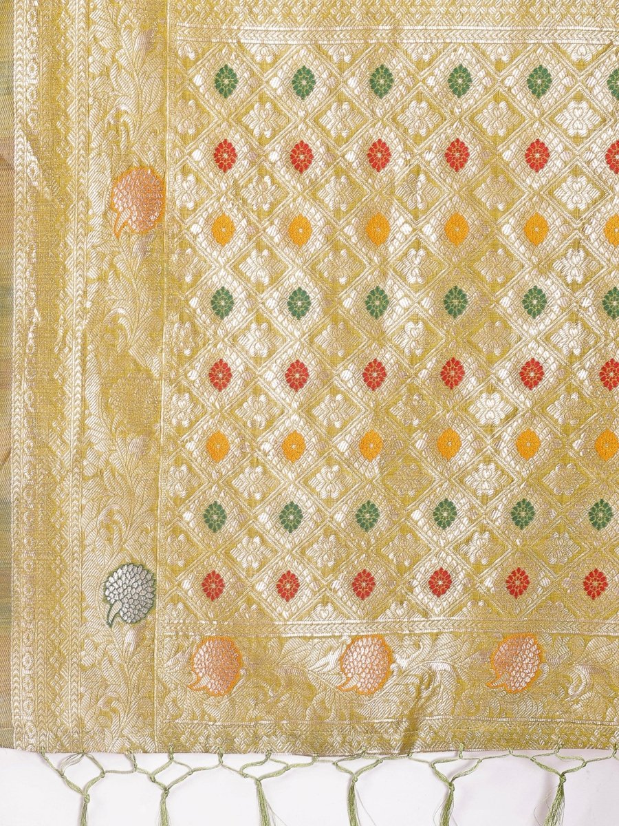 Mustard Linen Cotton Brocade Saree | EZB SI04 ASBUL1001 - EZBER