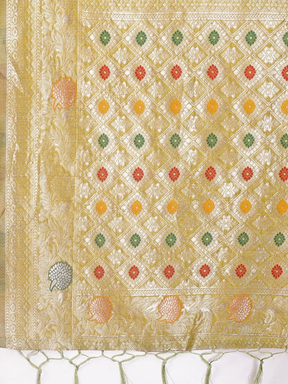 Mustard Linen Cotton Brocade Saree | EZB SI04 ASBUL1001 - EZBER