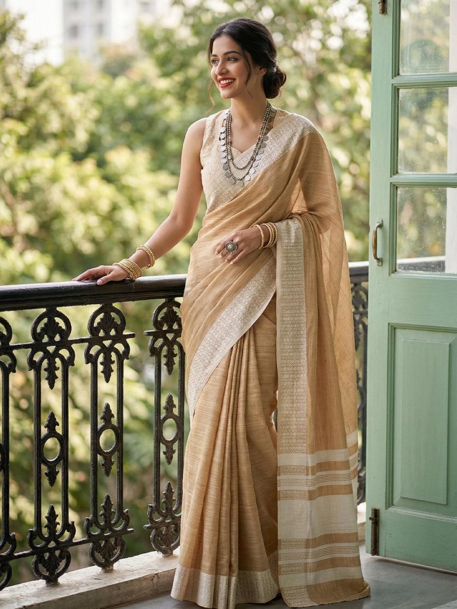 Mustard Linen Cotton Handloom Saree | EZB SI04 SU1004 - EZBER