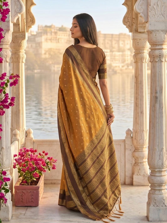 Mustard Silk Blend Handloom Saree | EZB SI04 SUKAS1003 - EZBER