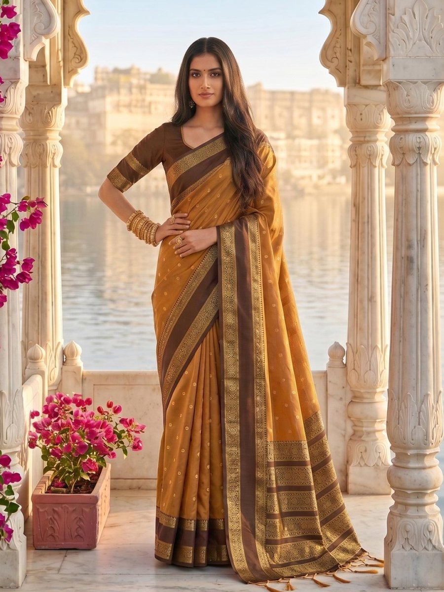 Mustard Silk Blend Handloom Saree | EZB SI04 SUKAS1003 - EZBER