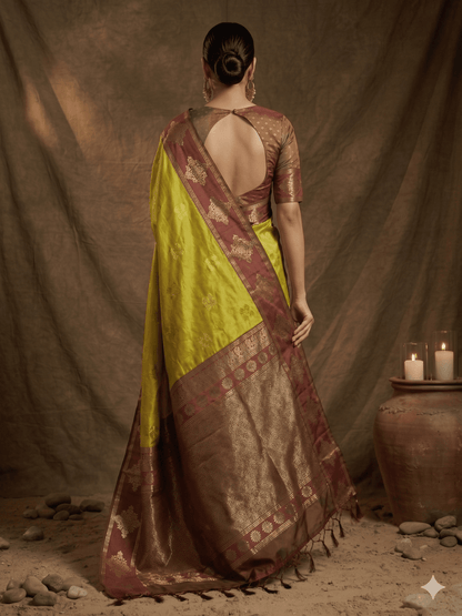 Mustard Silk Blend Handloom Saree | EZB SI04 SUMER1004 - EZBER
