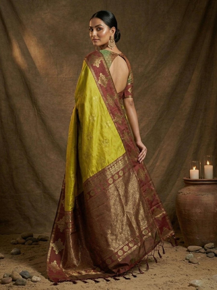 Mustard Silk Blend Handloom Saree | EZB SI04 SUMER1004 - EZBER
