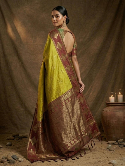 Mustard Silk Blend Handloom Saree | EZB SI04 SUMER1004 - EZBER