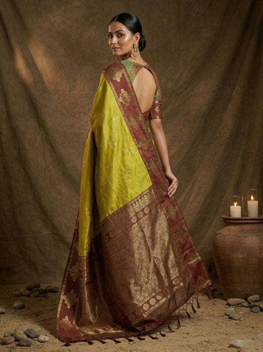 Mustard Silk Blend Handloom Saree | EZB SI04 SUMER1004 - EZBER