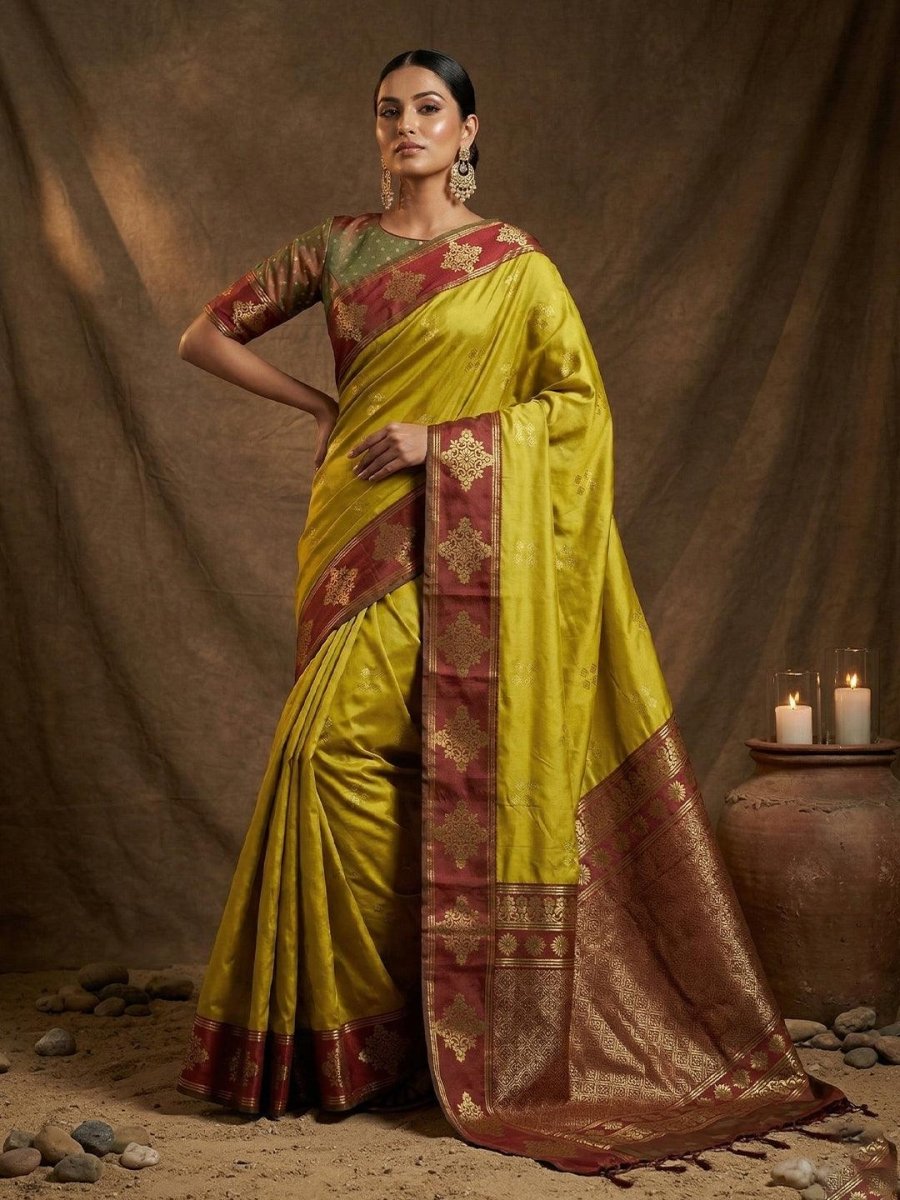 Mustard Silk Blend Handloom Saree | EZB SI04 SUMER1004 - EZBER