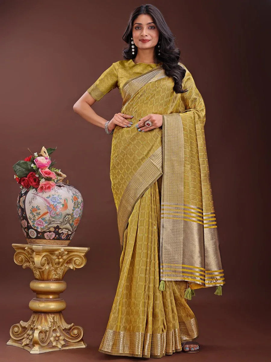 Mustrad Organza Saree With Blouse Piece - EZBER