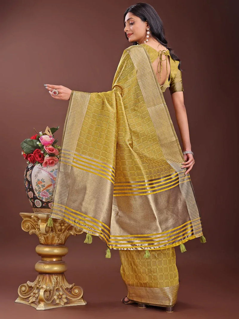 Mustrad Organza Saree With Blouse Piece - EZBER