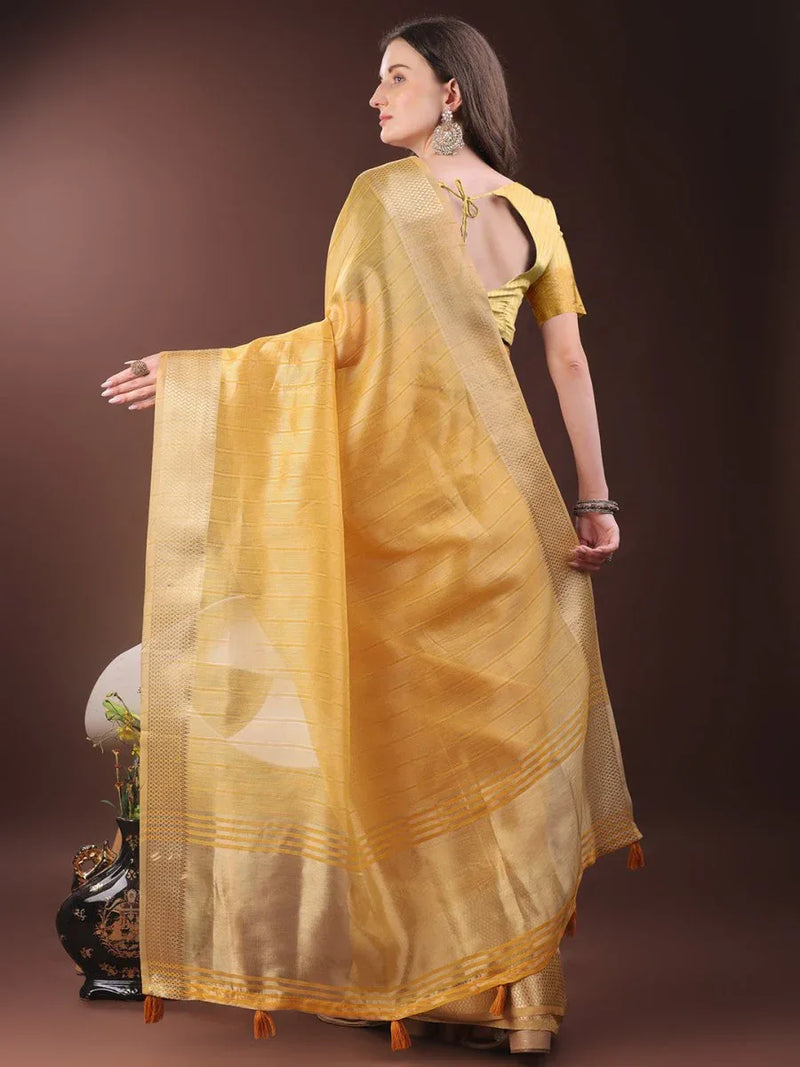 Mustrad Organza Saree With Blouse Piece - EZBER