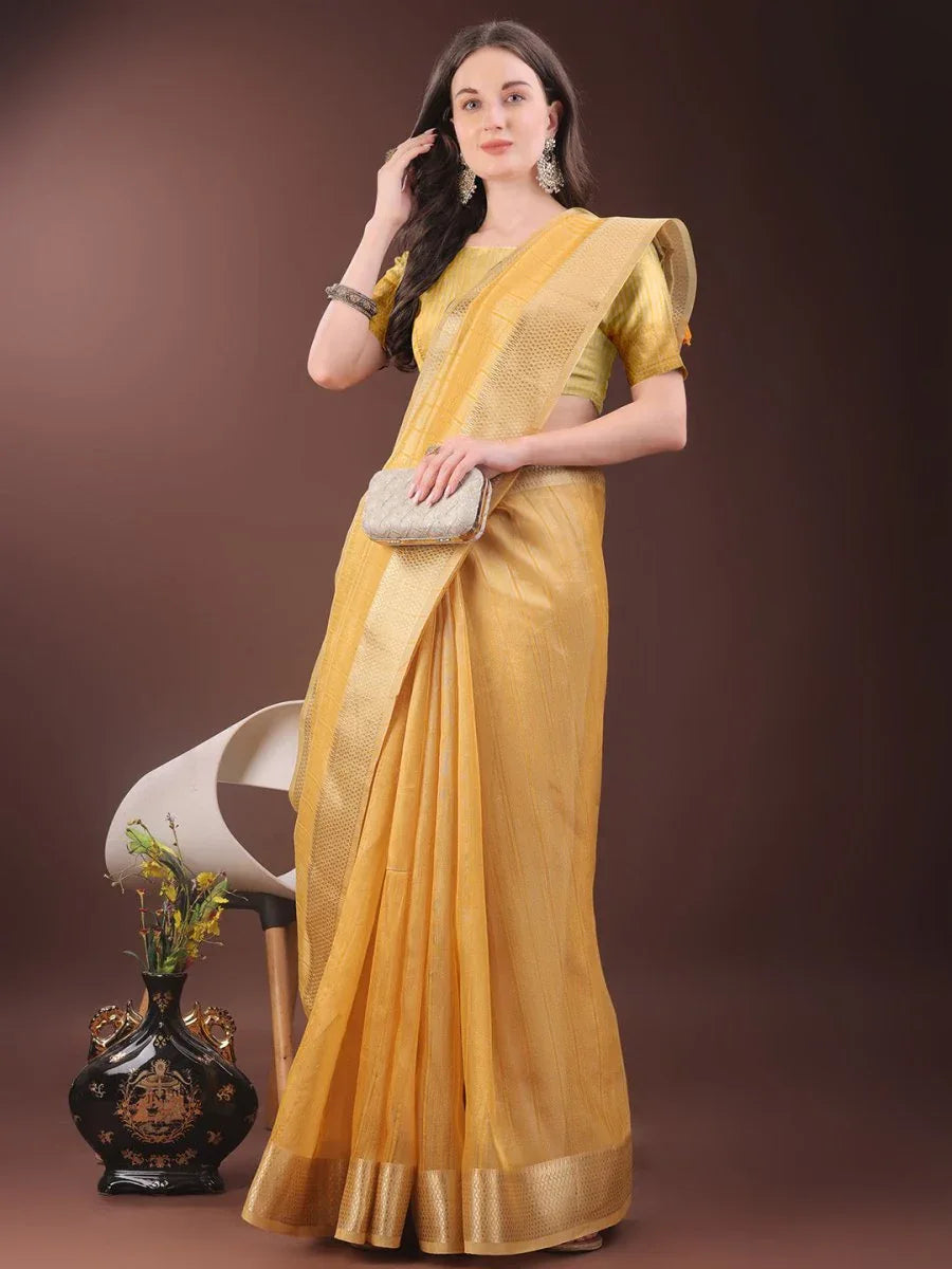 Mustrad Organza Saree With Blouse Piece - EZBER