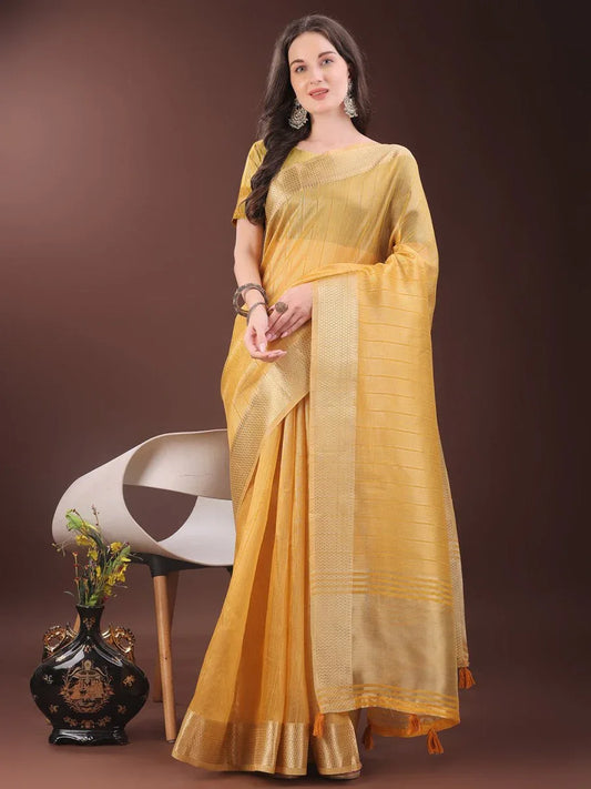 Mustrad Organza Saree With Blouse Piece - EZBER