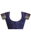 Navy Blue Banarasi Silk Saree With Blouse Piece - EZBER