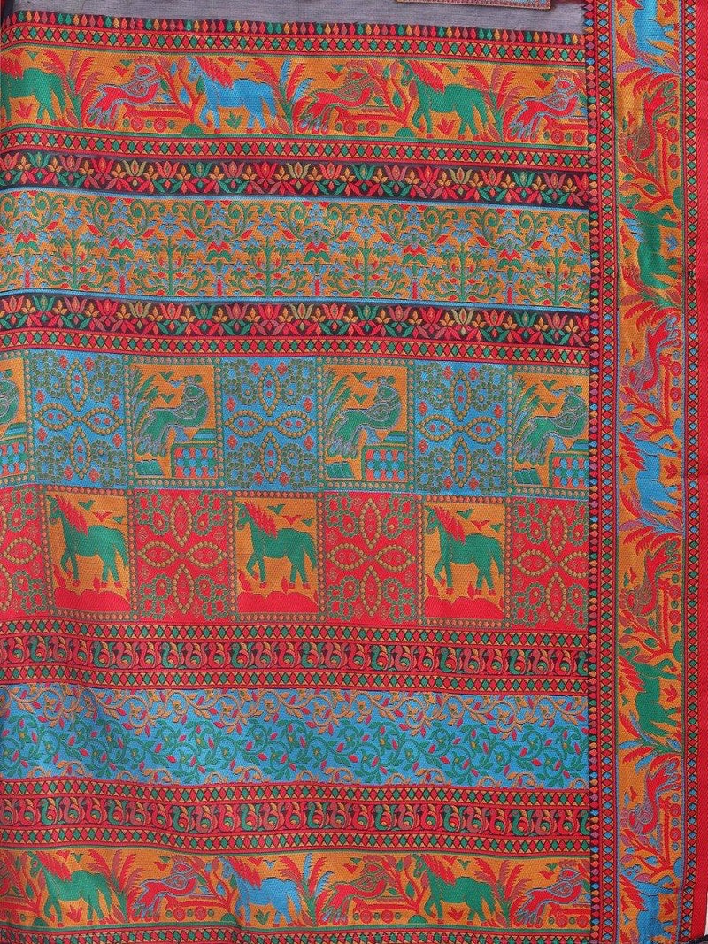 Navy Blue Linen Cotton Saree With Blouse Piece - EZBER