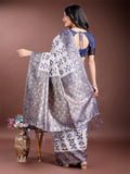 Navy Blue Linen Cotton Saree With Blouse Piece - EZBER
