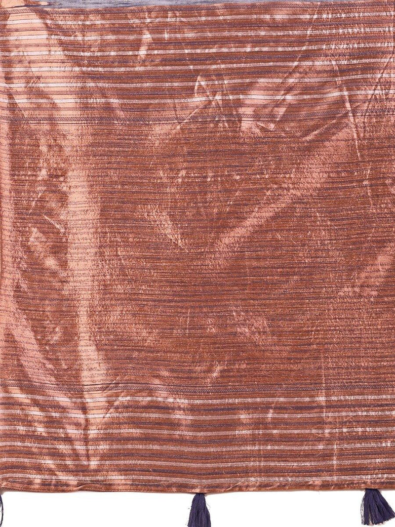 Navy Blue Linen Cotton Saree With Blouse Piece - EZBER