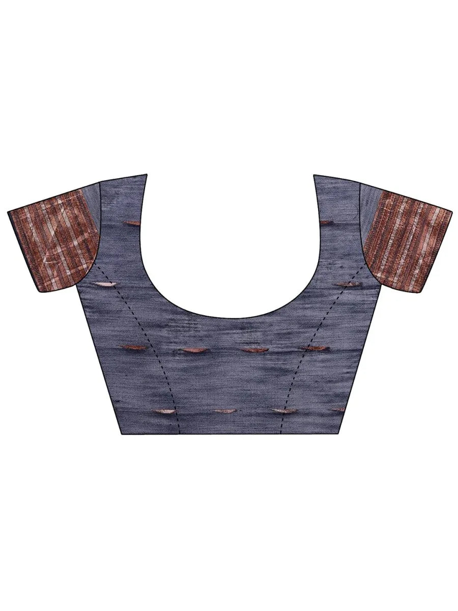 Navy Blue Linen Cotton Saree With Blouse Piece - EZBER