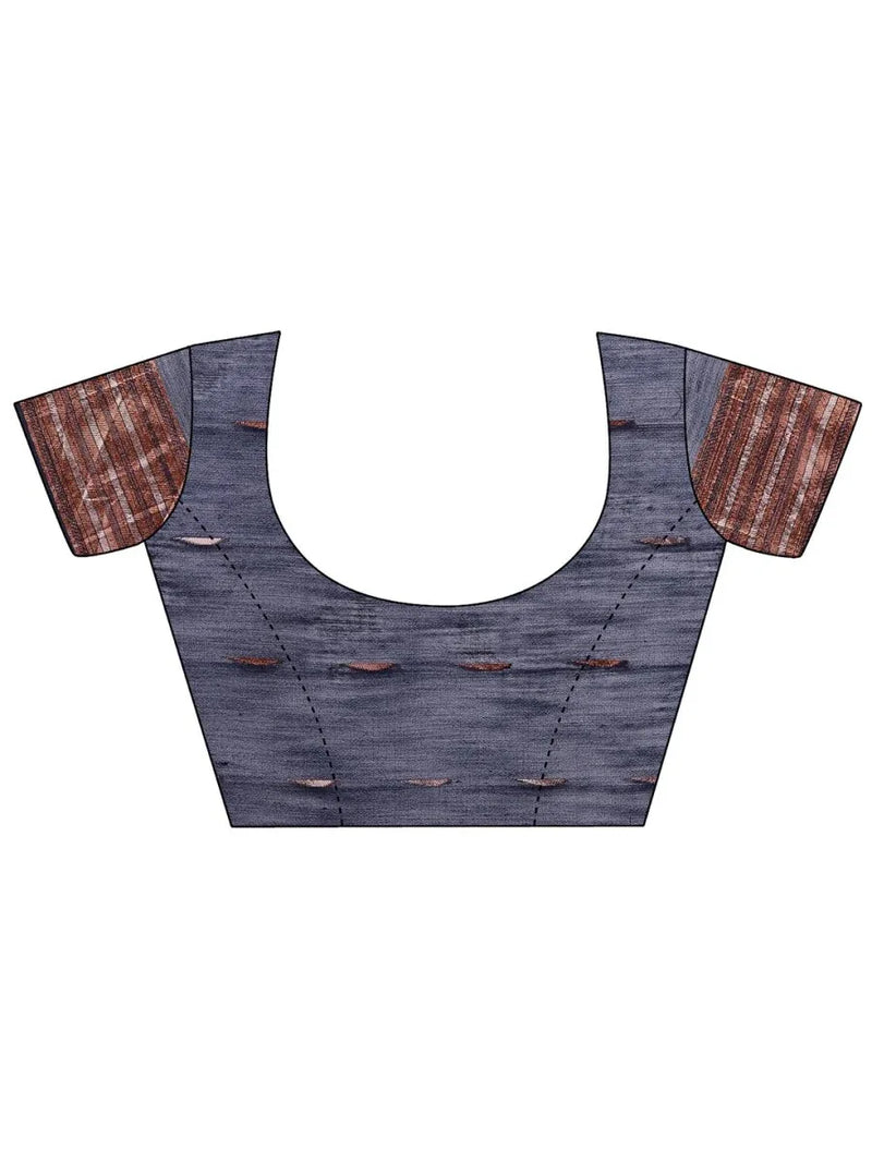 Navy Blue Linen Cotton Saree With Blouse Piece - EZBER