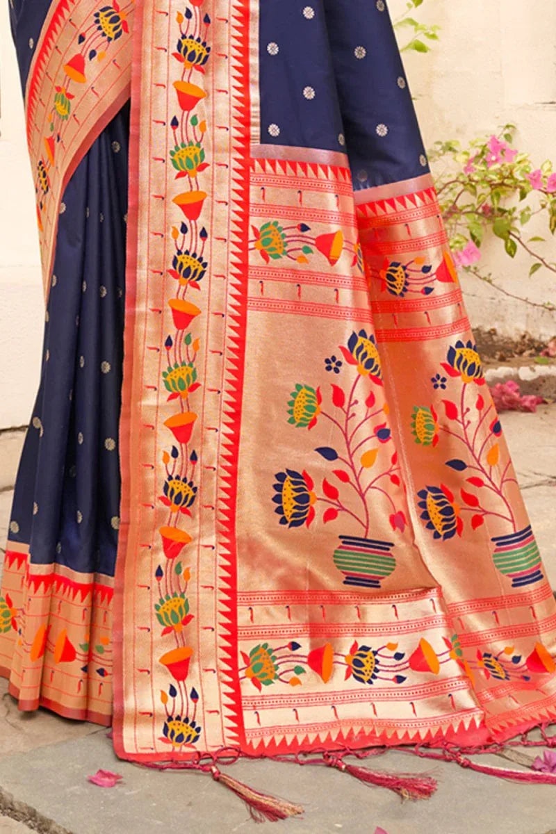 Navy Blue Paithani Saree - EZBER
