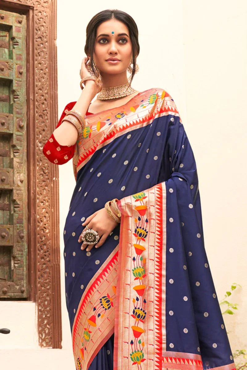 Navy Blue Paithani Saree - EZBER
