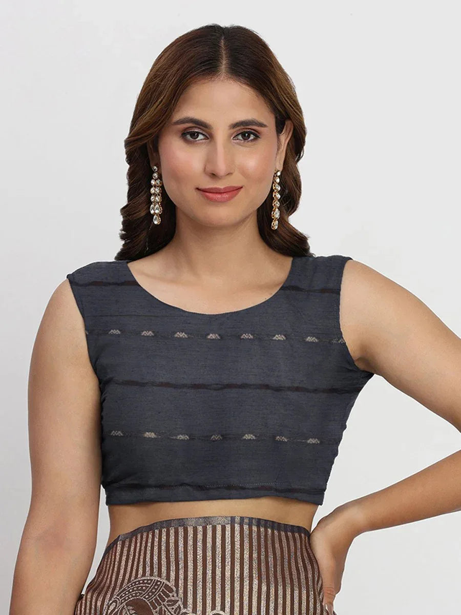 Navy Blue TAARINI Linen Cotton Saree with Blouse Piece - EZBER