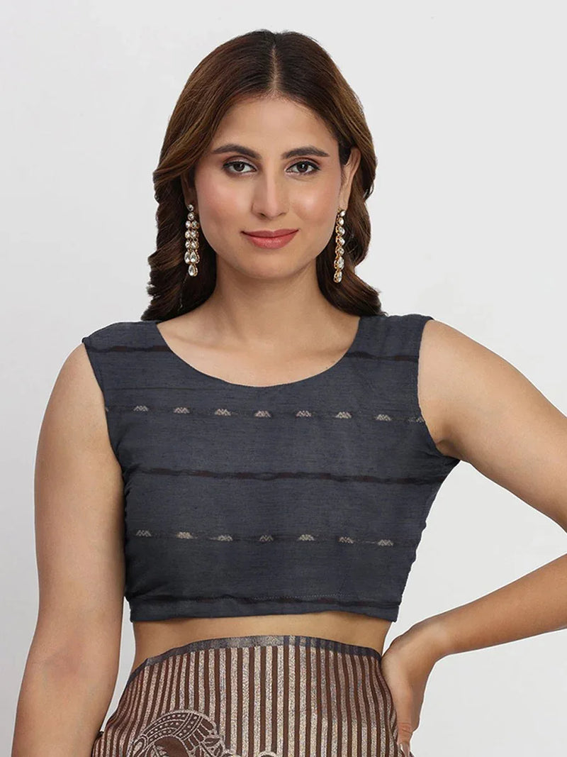 Navy Blue TAARINI Linen Cotton Saree with Blouse Piece - EZBER