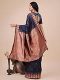 Navy Linen Cotton Brocade Saree | EZB SI04 ASTAR1004 - EZBER