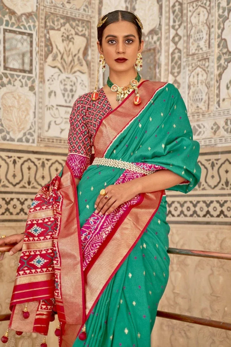 Ocean Blue Patola Saree - EZBER