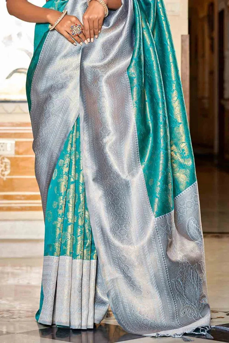 Ocean Green Banarasi Saree - EZBER