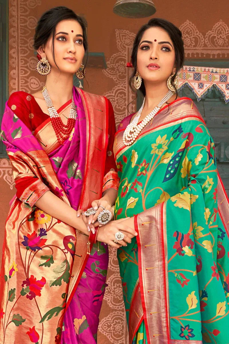 Ocean Green Paithani Saree - EZBER
