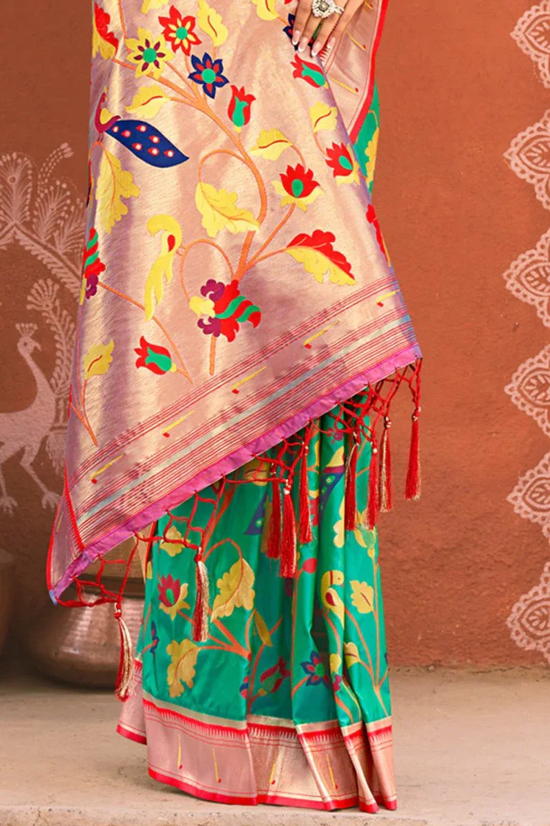 Ocean Green Paithani Saree - EZBER