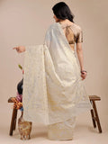 Off White Cotton Saree With Blouse Piece - EZBER