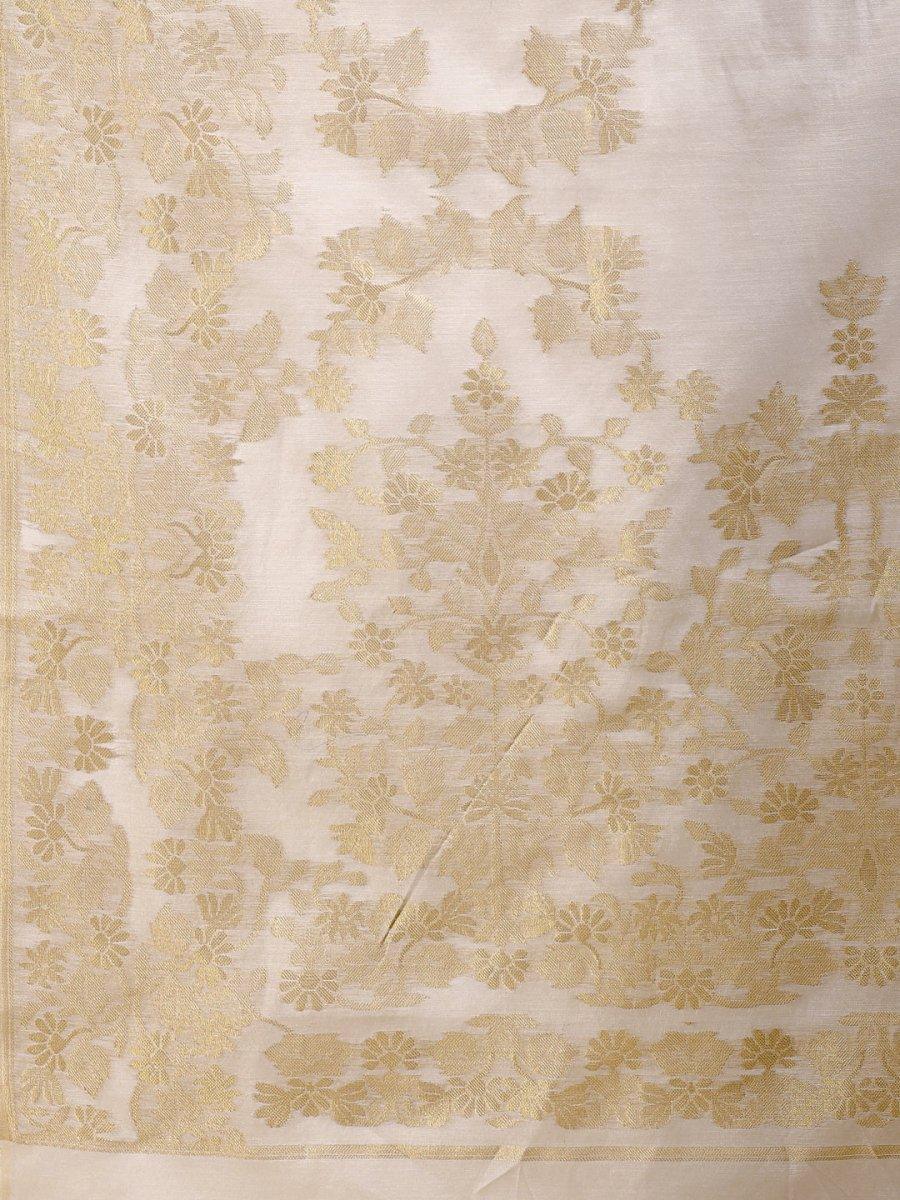 Off White Cotton Saree With Blouse Piece - EZBER