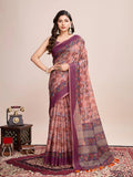 Off White Linen Blend Saree With Blouse Piece - EZBER