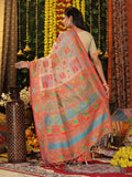 Off White Linen Cotton Saree With Blouse Piece - EZBER