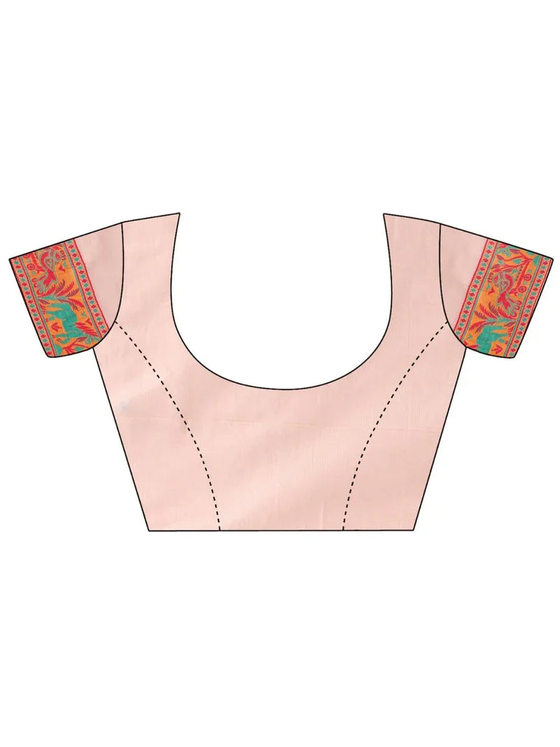 Off White Linen Cotton Saree With Blouse Piece - EZBER