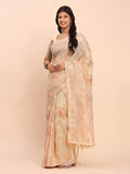 Off White Linen Cotton Saree With Blouse Piece - EZBER