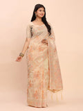 Off White Linen Cotton Saree With Blouse Piece - EZBER