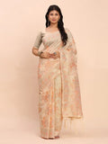 Off White Linen Cotton Saree With Blouse Piece - EZBER