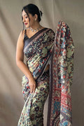 Olive Green Kalamkari Saree - EZBER