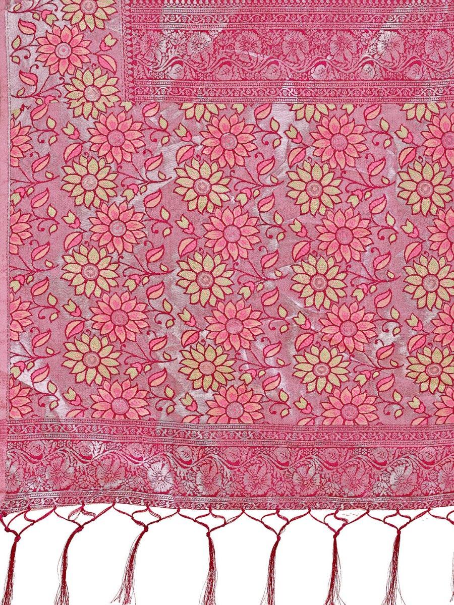 Olive Green Lichi Silk Saree With Blouse Piece - EZBER