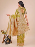 Olive Green Linen Cotton Saree With Blouse Piece - EZBER