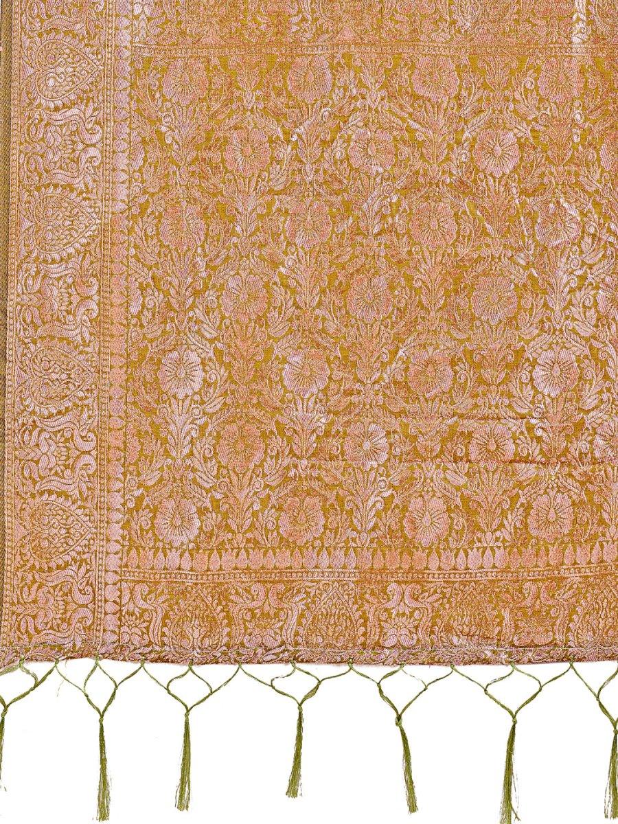 Olive Green Linen Cotton Saree With Blouse Piece - EZBER