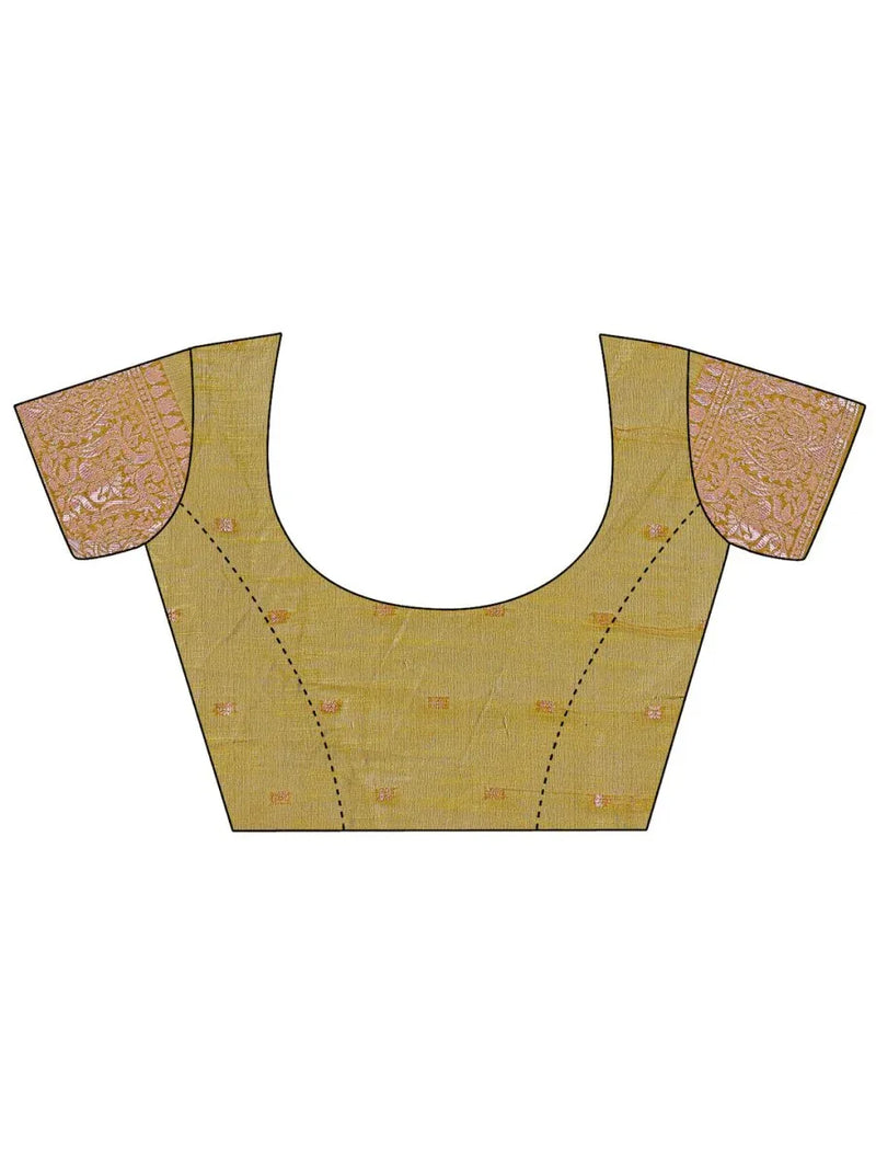 Olive Green Linen Cotton Saree With Blouse Piece - EZBER