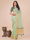 Olive Green Organza Saree With Blouse Piece - EZBER